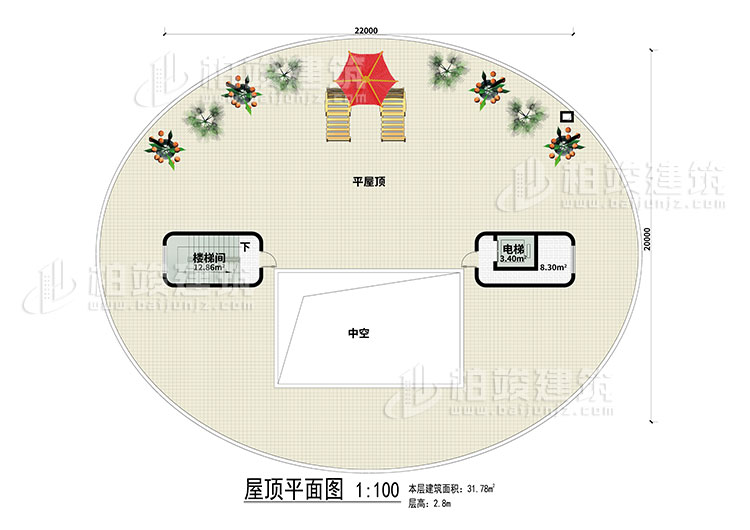 屋頂：平屋頂、樓梯間、電梯、中空