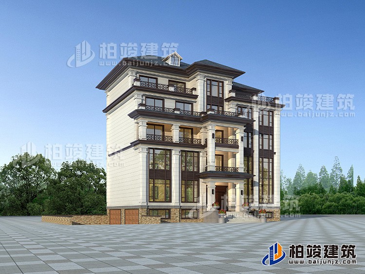 農(nóng)村五層自建房設(shè)計(jì)效果圖有電梯及地下車庫(kù)BZ506-新中式風(fēng)格